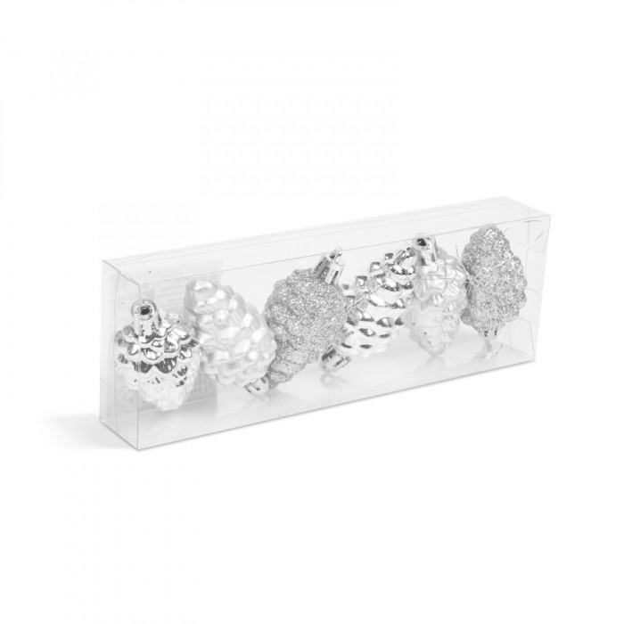 Set decor pentru brad - conuri argintii - 6 cm - 6 buc / set