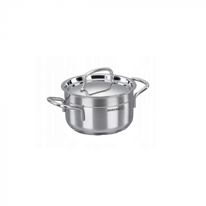 Oala cu capac din inox, 20x10cm 3.5litri, compatibila cu toate tipurile de aragaz, Korkmaz