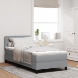 VidaXL Pat cu saltea Box Spring și lumină LED gri deschis 90x200 cm din țesătură