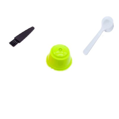 Capsula cafea, reutilizabila, reincarcabila, compatibil Dolce Gusto, verde deschis, cu periuta si lingurita foto