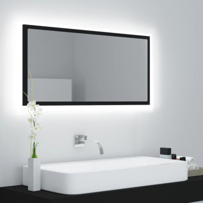 Oglindă de baie cu LED, negru, 90x8,5x37 cm, acril foto