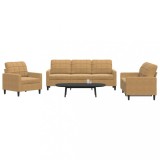 VidaXL Set de canapele cu perne, 3 piese, maro, catifea