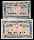 Franța, lot 50 centime și 1 franc 1926_Camera Comert Troyes_UNC _Serii poze