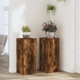 Set 2 Suporturi Plante Gossi, Lemn Stejar Fumuriu, 30x30x70 cm, Interior/Exterior, Robust, Design Modern