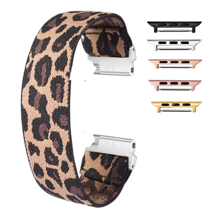 Curea textila elastica, compatibila Apple Watch 10, 42mm, Elastic Leopard