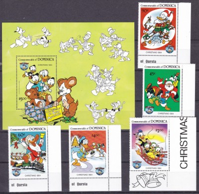 Dominica 1984 Disney Craciun MI 894-898 + bl. 95 MNH foto