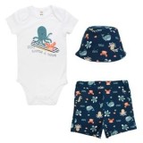 Set de 3 Piese Bumbac Vara pentru Bebeluși cu Caracatiță și Palarie Bleu, CMCLASS
