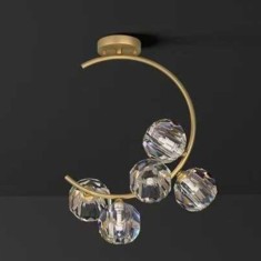 Lustra Moderna, 5 globuri cristal K9, dulie G9, diametru 35cm, culoare corp auriu