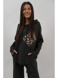Bluza Dama Sport Oversize cu Gluga si Buzunare Dahna Kaki - Talie Unica (S, M, L, XL), Toamna 2024, Animal Print
