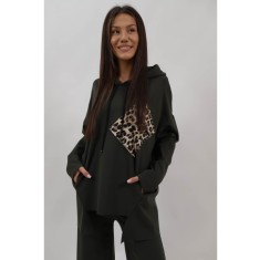 BLUZA SPORT OVERSIZE CU GLUGA SI BUZUNARE DAHNA TALIE UNICA Kaki