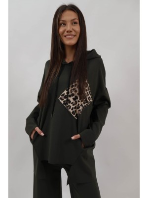 BLUZA SPORT OVERSIZE CU GLUGA SI BUZUNARE DAHNA TALIE UNICA Kaki foto