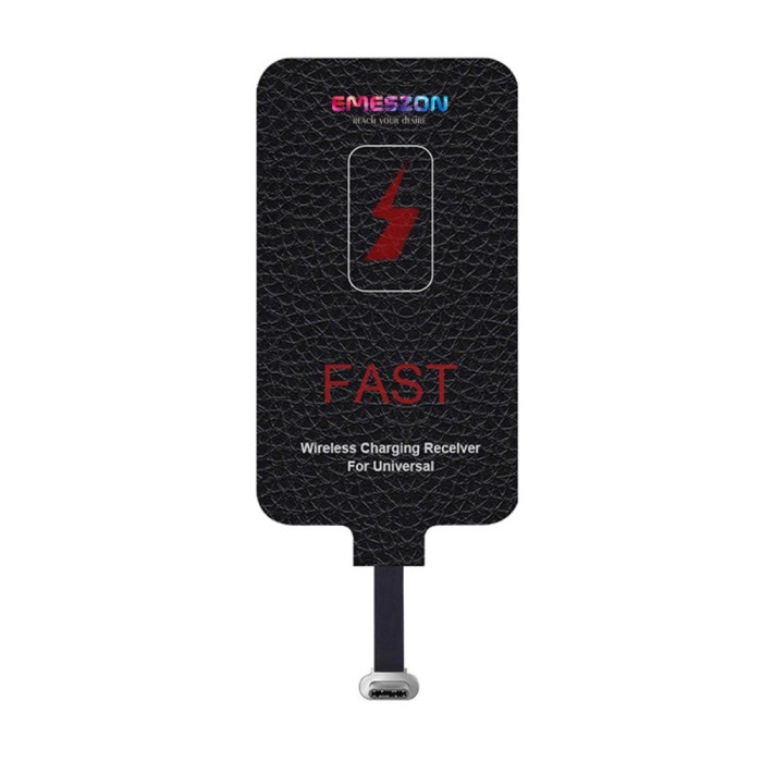 Incarcator Wireless, Emeszon&reg;, 10W, 2A, Quick Charge 3.0, Receiver Wireless Type C, USB C, incarcare rapida telefoane, negru