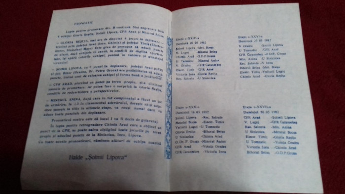 program pronostic Soimii Lipova 1982