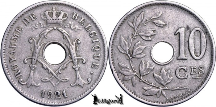 1921, 10 Centimes - Albert I - Regatul Belgiei - inscripție franceză