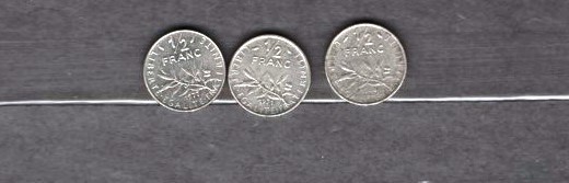 FRANTA 1968/71/77 - LOT 3 MONEDE 1/2 FRANC (6)