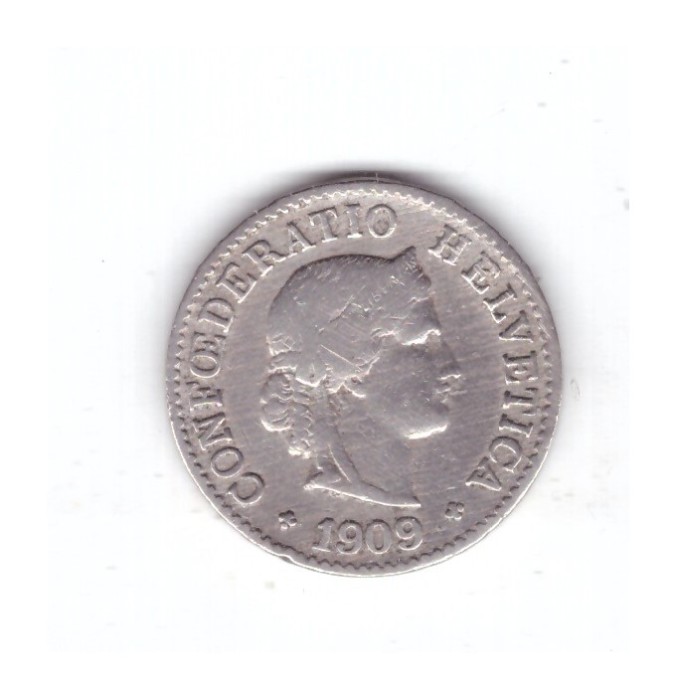 Moneda Elvetia 5 rappen 1909, stare buna, curata