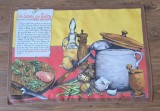 PROSOP DECORATIV VINTAGE DE BUCĂTĂRIE DIN BUMBAC SI IN, MODEL REȚETA FRANȚUZEASCĂ ANII'80