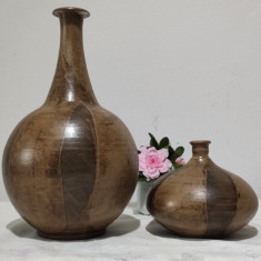 Pereche vaze pentru ikebana, ceramica dura cu glazura artistica anii 70