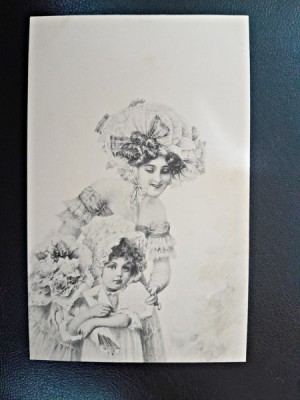 Carte postala mama si fetita, inceput de secol XX foto