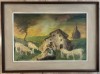 Tablou rustic Peisaj Ciobănaș cu Turma de Oi pictura ulei pe p&acirc;nză &icirc;nrămat 56x76, Peisaje, Altul
