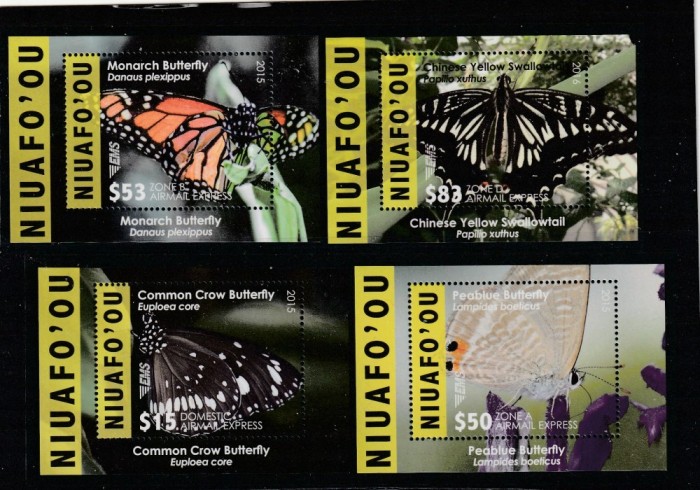 Niuafo&#039;ou 2015 - Fauna , Insecte , Fluturi , colite , dantelate , MNH , Mi.Bl. 56-59 , cota 207