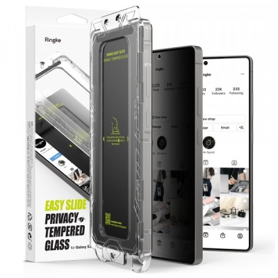Folie de protectie Ecran Privacy Ringke Easy Slide pentru Samsung Galaxy S25 Ultra S938, Sticla Securizata, Full Glue, Set 2 bucati foto