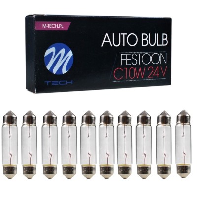 Set 10 becuri auto incandescente, C10W, 41mm, 10W/bec, 24V foto