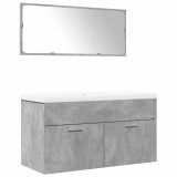 Cumpara ieftin Set mobilier de baie, 3 piese, gri beton, lemn compozit