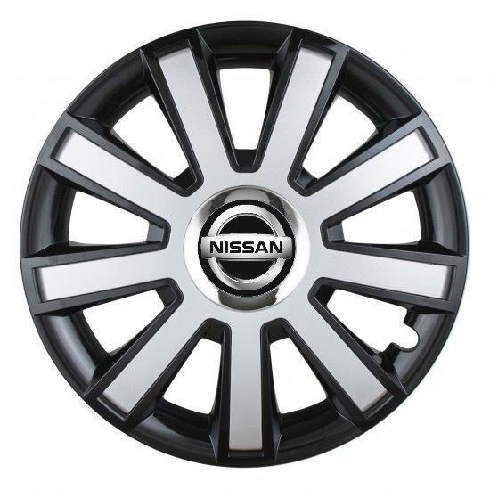 Set 4 capace roti Silver/black cu inel cromat pentru gama auto Nissan