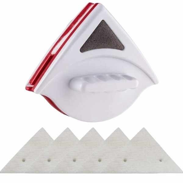 Stergator Dublu cu Magnet pentru Curatarea Geamurilor cu Grosime intre 3 si 8 mm si 10 Bureti de Rezerva, Alb cu Rosu