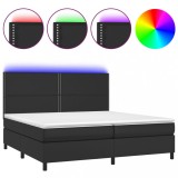 Cumpara ieftin Pat cu arcuri, saltea si LED, negru, 200x200cm, piele ecologica