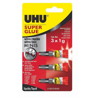 Adeziv instant cianoacrilat UHU Super Glue Mini, 3x1g foto