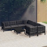Cumpara ieftin Set mobilier grădină cu perne, 9 piese, negru, lemn de pin