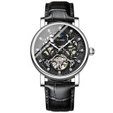 Ceas barbatesc Tevise Mecanic Automatic Skeleton Curea piele Negru