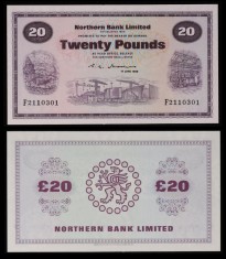 IRLANDA DE NORD █ bancnota █ 20 Pounds █ 1988 P-190d █ NORTHERN BANK LIMITED UNC