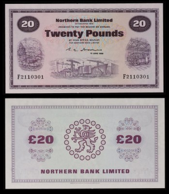 IRLANDA DE NORD █ bancnota █ 20 Pounds █ 1988 P-190d █ NORTHERN BANK LIMITED UNC foto