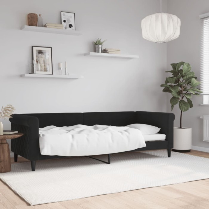 Gossi pat de zi, negru, 80x200 cm, catifea