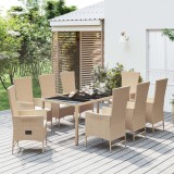 Cumpara ieftin Set de masă pentru grădină, 9 piese, cu perne, bej, poliratan