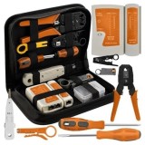 Cumpara ieftin Kit instrumente de retea si tester cabluri XXL, compatibil mufe RJ45 RJ11, cu husa depozitare, 27x15.5x6 cm, negru-portocaliu