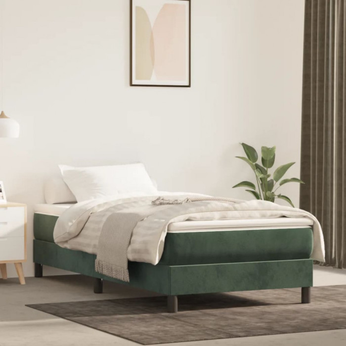 vidaXL Saltea de pat cu arcuri, verde &icirc;nchis, 90x200x20 cm, catifea