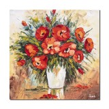 Tablou 3D Vaza cu maci regali pictat manual, 50x50cm ulei pe panza, Leonard Covaci