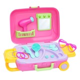 Set Valiza cu Roti de Joaca Roz Coafor 18 piese +3 ani