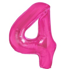 Balon din folie metalizata flippy, figurina cifra, tema aniversare 40 cm, ambalaj individual, pai inclus, umflare cu aer sau heliu, roz, cifra 4