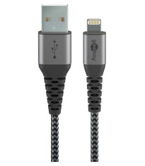 Cablu Lightning 8-Pini 0.5m Apple MFi certificat conectori metalici robust textil argintiu Goobay 49267 foto