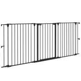PawHut Poartă pentru C&acirc;ini cu 3 Panouri și Sistem Dublu de &Icirc;nchidere, Barieră pentru C&acirc;ini pentru Scări, Uși, Holuri, 206x90 cm, Negru | Aosom Romania