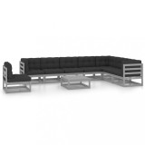 vidaXL Set mobilier grădină cu perne, 9 piese, gri, lemn masiv de pin 3076831