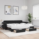 VidaXL Pat de zi cu extensie și sertare, negru, 90x200 cm, catifea