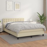 vidaXL Pat box spring cu saltea, crem, 140x200 cm, piele ecologică 3141127