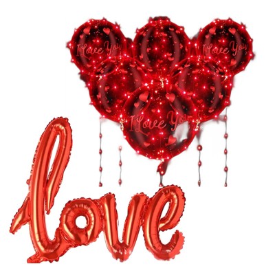 Set 6 baloane LED transparente, 51 cm, 6 leduri rosii, Balon LOVE 108 cm, Abtibilduri I Love You foto
