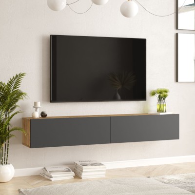 Comoda TV Lapinlahti 29,5x180x31,5cm pal stejar rustic antracit cu 2 usi [en.casa] HausGarden Leisure foto
